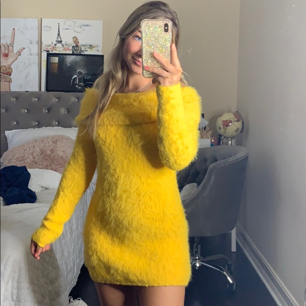 Urban outfitters yellow fuzzy dress